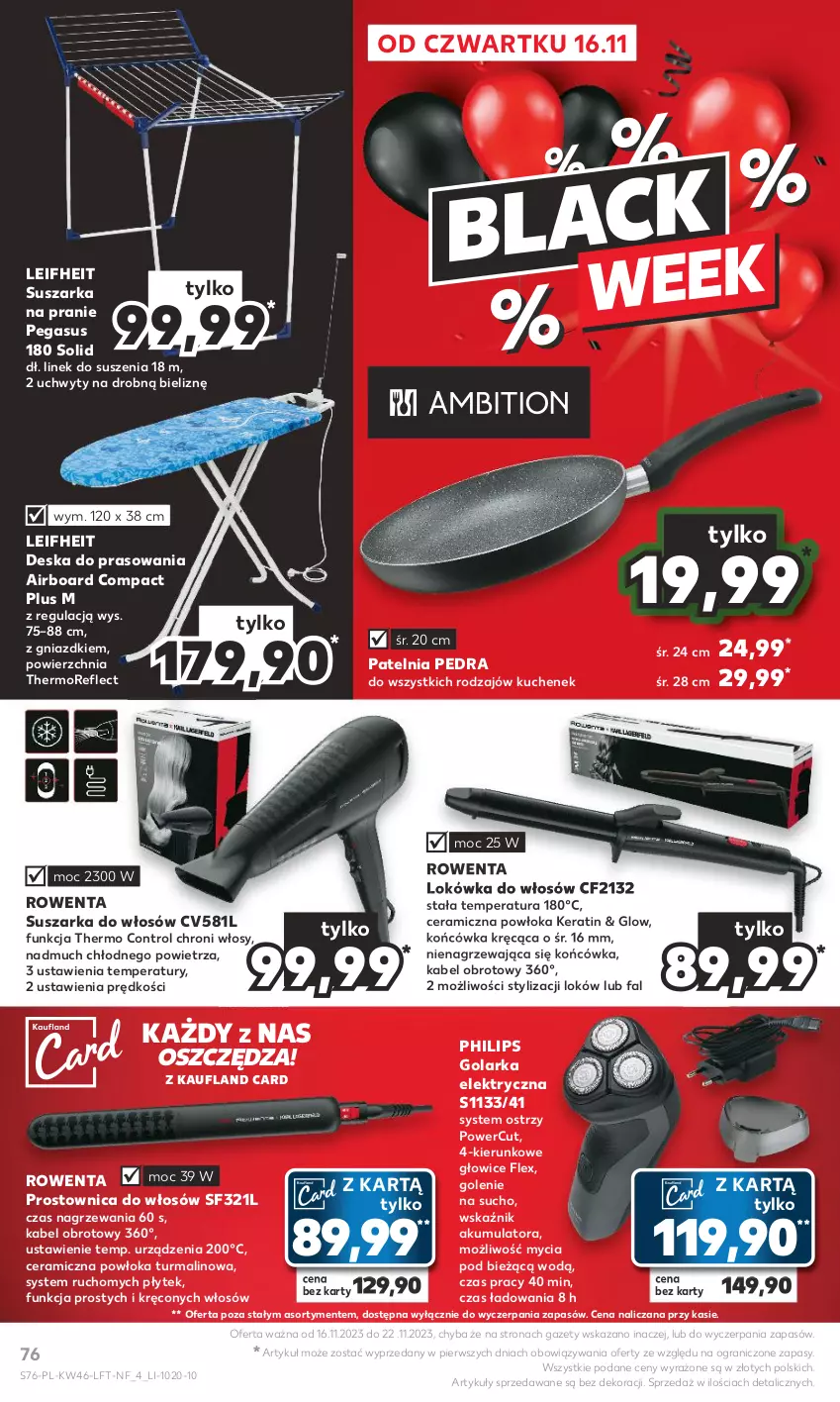 Gazetka promocyjna Kaufland - Gazetka tygodnia - ważna 16.11 do 22.11.2023 - strona 76 - produkty: Akumulator, Asus, Control, Deska do prasowania, Fa, Golarka, Gra, Lokówka, Patelnia, Philips, Prostownica do włosów, Rowenta, Suszarka, Suszarka na pranie, Uchwyty