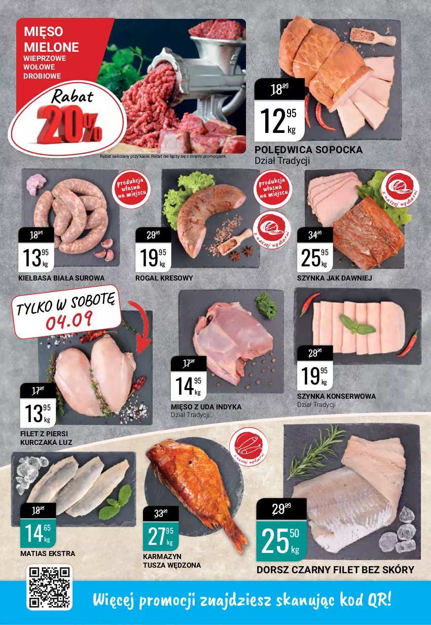 Gazetka promocyjna Bi1 - Uczta smaków - ważna 01.09 do 07.09.2021 - strona 2 - produkty: Dorsz, Filet z piersi kurczaka, Karmazyn tusza, Kiełbasa, Kiełbasa biała, Kurczak, Mięso, Mięso mielone, Polędwica, Rogal, Ser, Szynka, Szynka konserwowa, Tusz