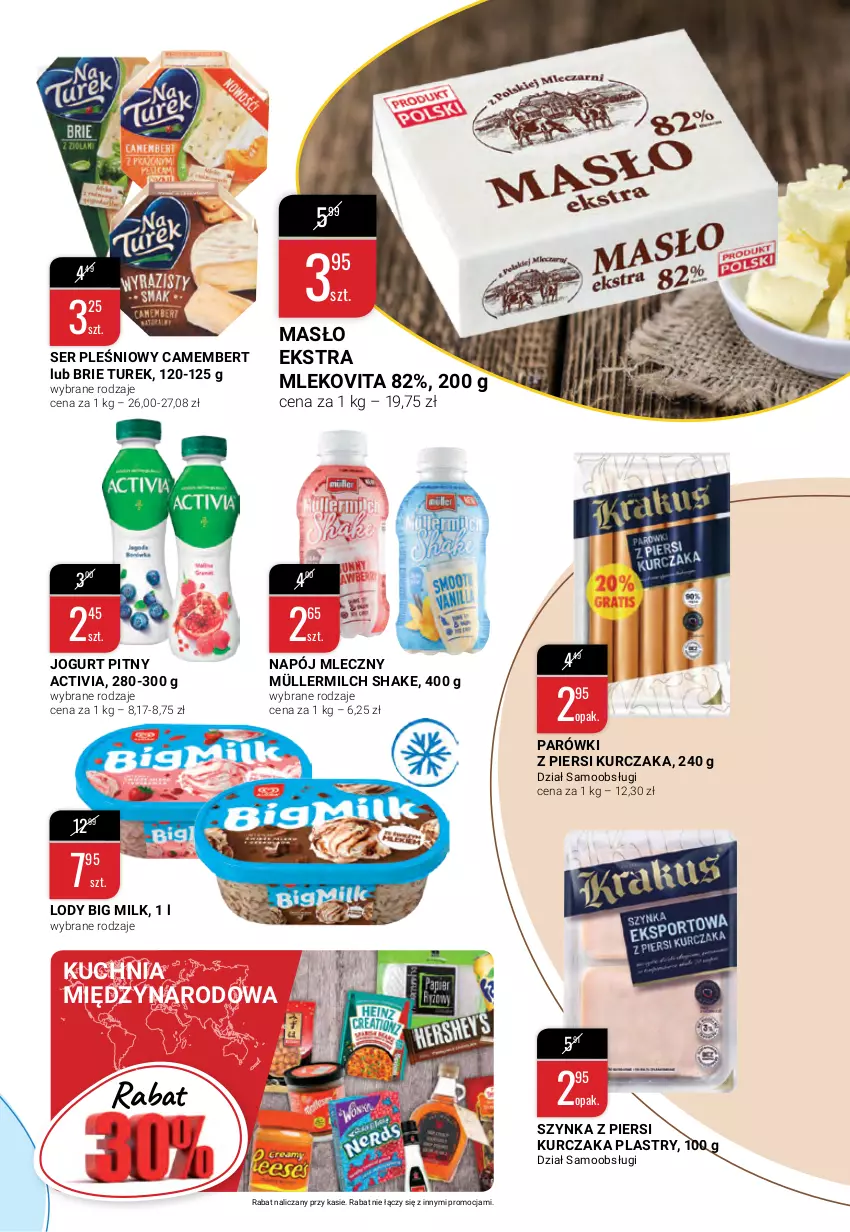 Gazetka promocyjna Bi1 - Uczta smaków - ważna 01.09 do 07.09.2021 - strona 5 - produkty: Activia, Big Milk, Brie, Camembert, Jogurt, Jogurt pitny, Kuchnia, Kurczak, Lody, Masło, Mleko, Mlekovita, Müller, Müllermilch, Napój, Napój mleczny, Parówki, Parówki z piersi kurczaka, Ser, Ser pleśniowy, Szynka