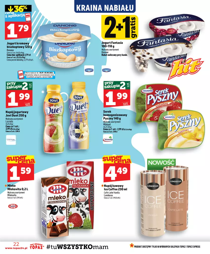 Gazetka promocyjna Topaz - Gazetka - ważna 30.07 do 05.08.2026 - strona 22 - produkty: BIC, Danone, Fa, Fanta, Jogurt, Mleko, Mlekovita, Napój, Napój jogurtowy, Ser, Serek, Top