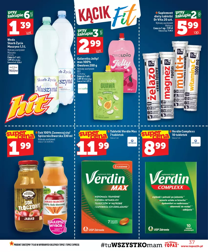 Gazetka promocyjna Topaz - Gazetka - ważna 30.07 do 05.08.2026 - strona 37 - produkty: Dr Vita, Gala, Galaretka, Mus, Sok, Suplement diety, Szyna, Tablet, Top, Zdrowie