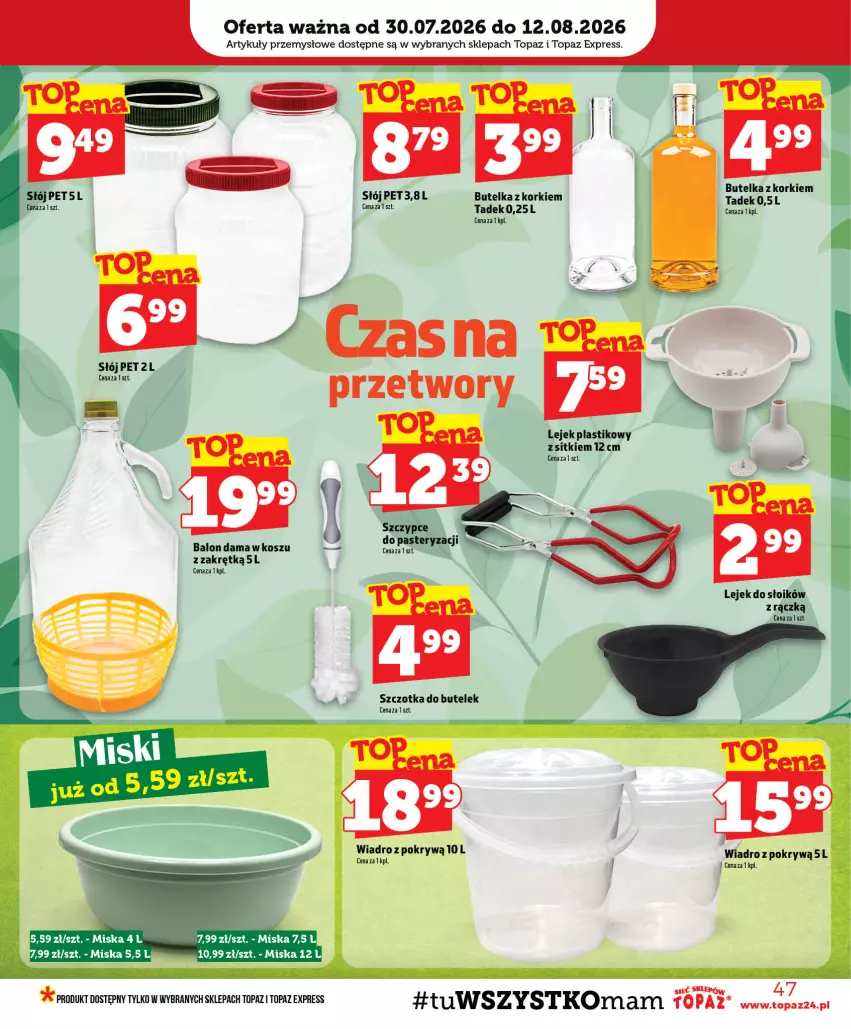 Gazetka promocyjna Topaz - Gazetka - ważna 30.07 do 05.08.2026 - strona 47 - produkty: Kosz, Miska, Szczotka, Top, Wiadro