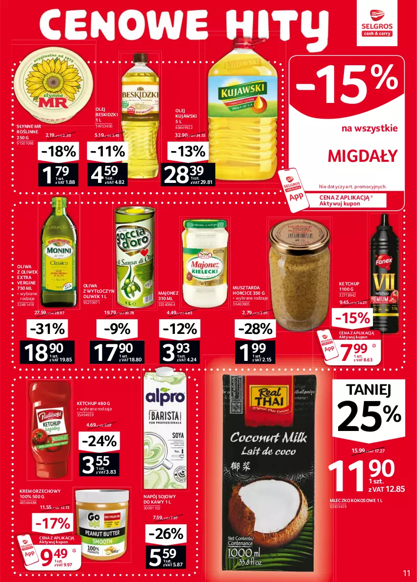 Gazetka promocyjna Selgros - Oferta spożywcza - ważna 04.02 do 17.02.2021 - strona 11 - produkty: Beskidzki, Gin, Ketchup, Kokos, Krem orzechowy, Kujawski, Majonez, Migdały, Mleczko, Mus, Musztarda, Napój, Olej, Oliwa z oliwek, Słynne, Słynne MR Roślinne