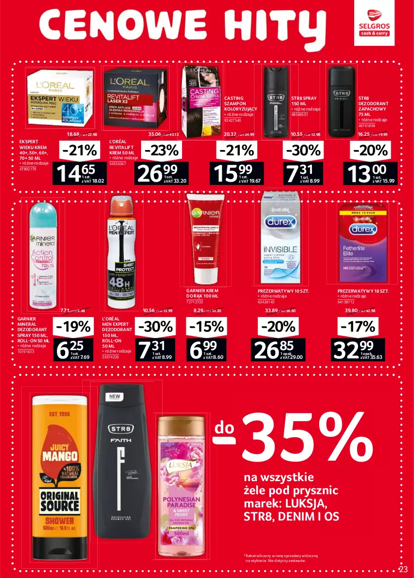 Gazetka promocyjna Selgros - Oferta spożywcza - ważna 04.02 do 17.02.2021 - strona 23 - produkty: Dezodorant, Garnier, Krem do rąk, L’Oréal, Luksja, Prezerwatyw, Str8, Szampon