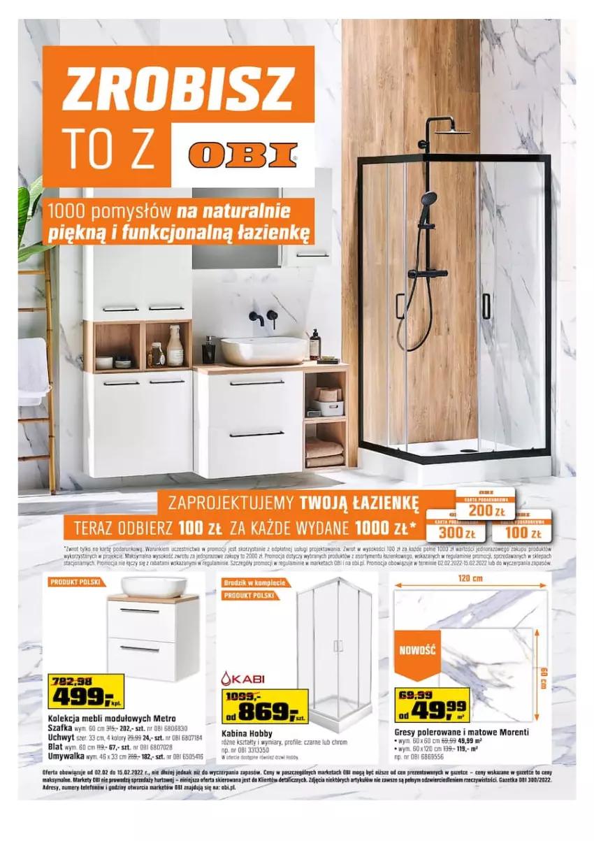 Gazetka promocyjna Obi - Gazetka OBI - ważna 02.02 do 15.02.2022 - strona 1 - produkty: Hobby, Metro, Szafka, Telefon, Umywalka