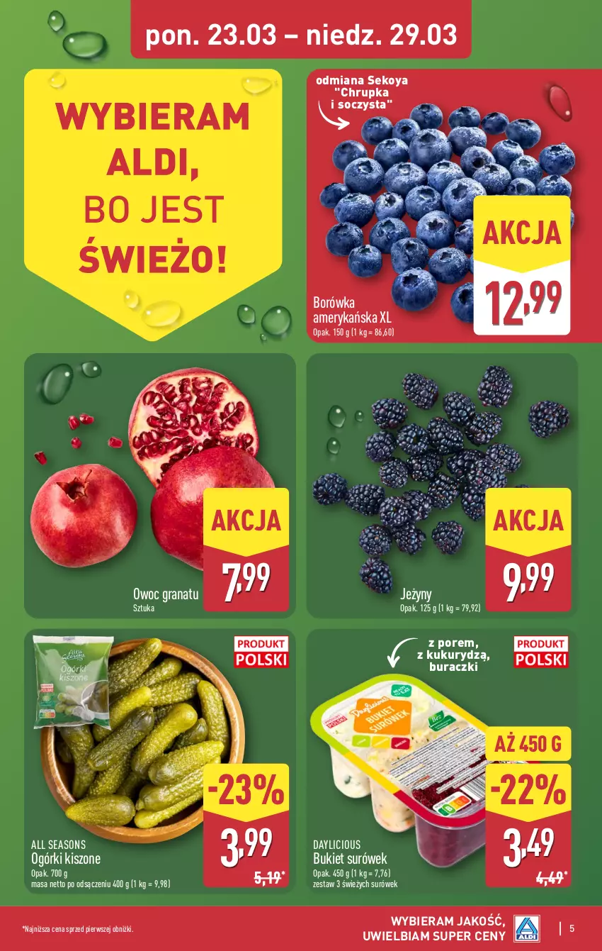 Gazetka promocyjna Aldi - Pełna oferta - ważna 23.03 do 29.03.2026 - strona 5 - produkty: All Seasons, Borówka, Borówka amerykańska, Bukiet, Buraczki, Gra, Granat, Jeżyny, Por, SEKO