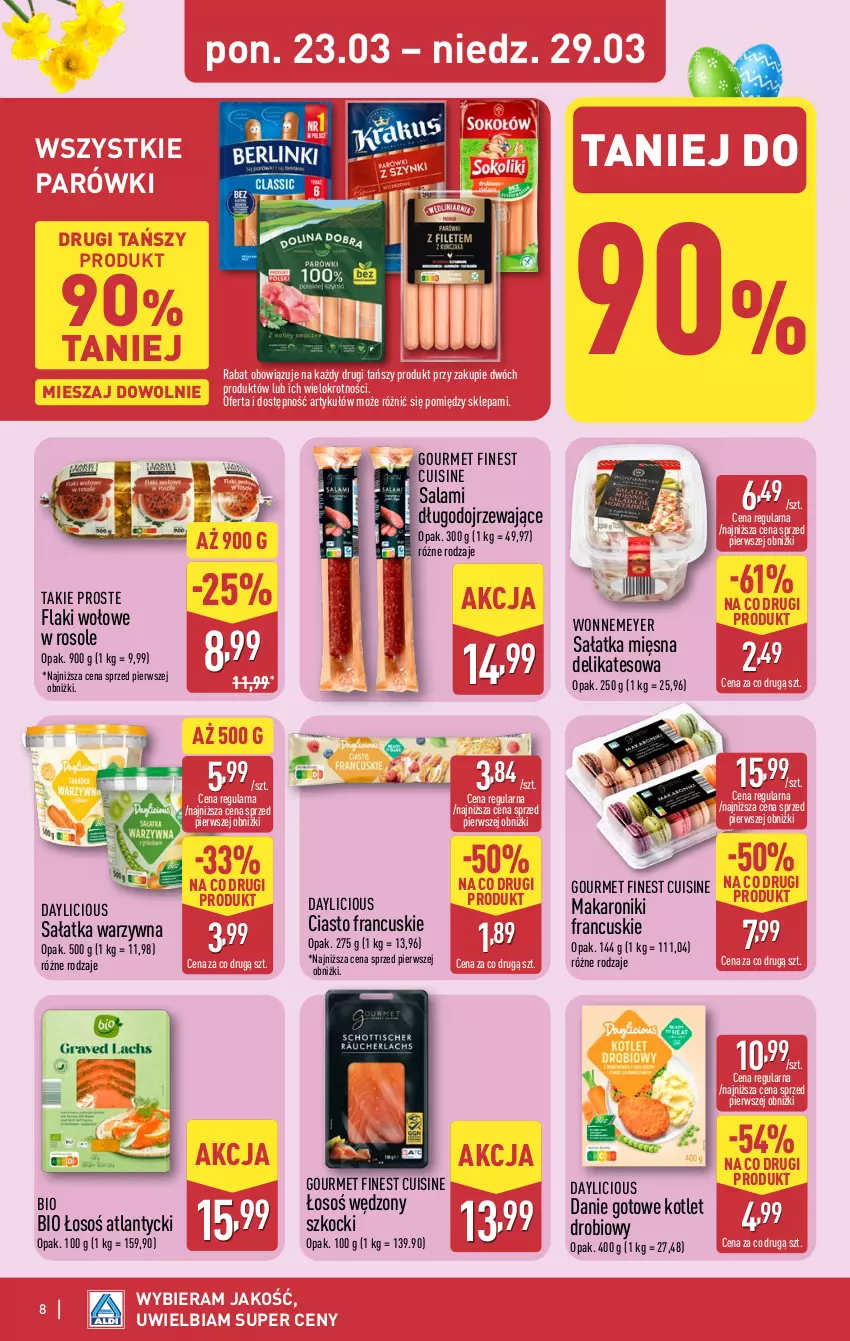 Gazetka promocyjna Aldi - Pełna oferta - ważna 23.03 do 29.03.2026 - strona 8 - produkty: Ciasto francuskie, Danie gotowe, Flaki, Flaki wołowe, Koc, Kotlet, Makaron, Parówki, Salami, Sałat, Sałatka, Sałatka warzywna