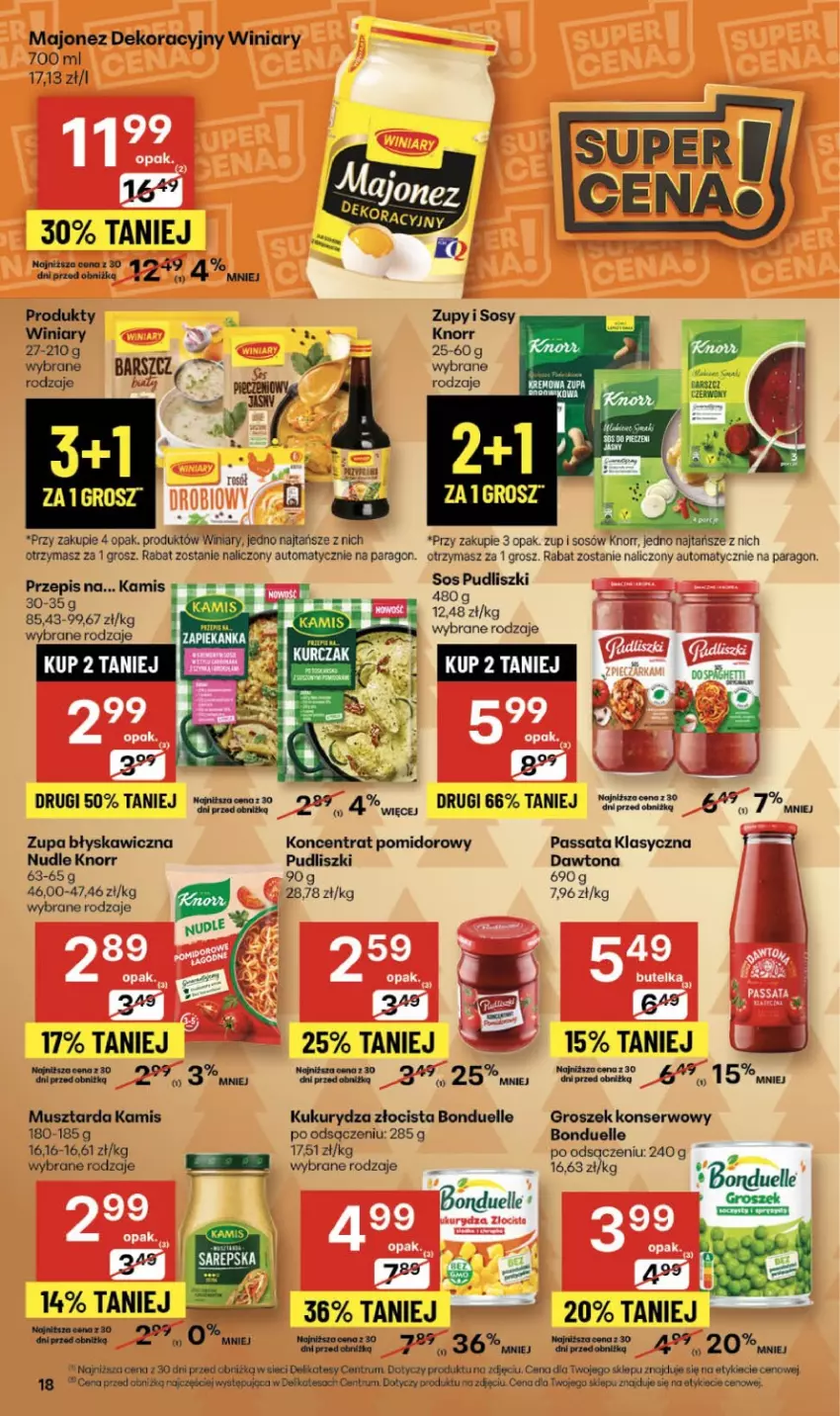 Gazetka promocyjna Delikatesy Centrum - Franczyza DC48 Czwartek - ważna 27.11 do 03.12.2025 - strona 18 - produkty: Bonduelle, Dawtona, Groszek, Kamis, Knorr, Koncentrat pomidorowy, Kukurydza, Majonez, Mus, Musztarda, Pudliszki, Rum, Ser, Sos, Winiary, Zupa