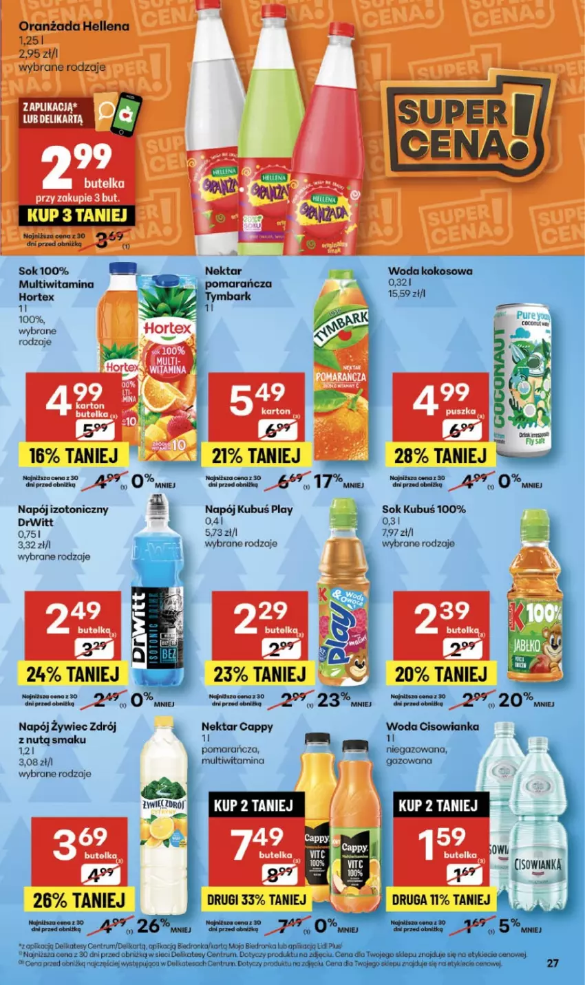 Gazetka promocyjna Delikatesy Centrum - Franczyza DC48 Czwartek - ważna 27.11 do 03.12.2025 - strona 27 - produkty: Cappy, Cisowianka, Dron, Hortex, Kokos, Kubuś, Napój, Napój izotoniczny, Nektar, Por, Rum, Sok, Woda