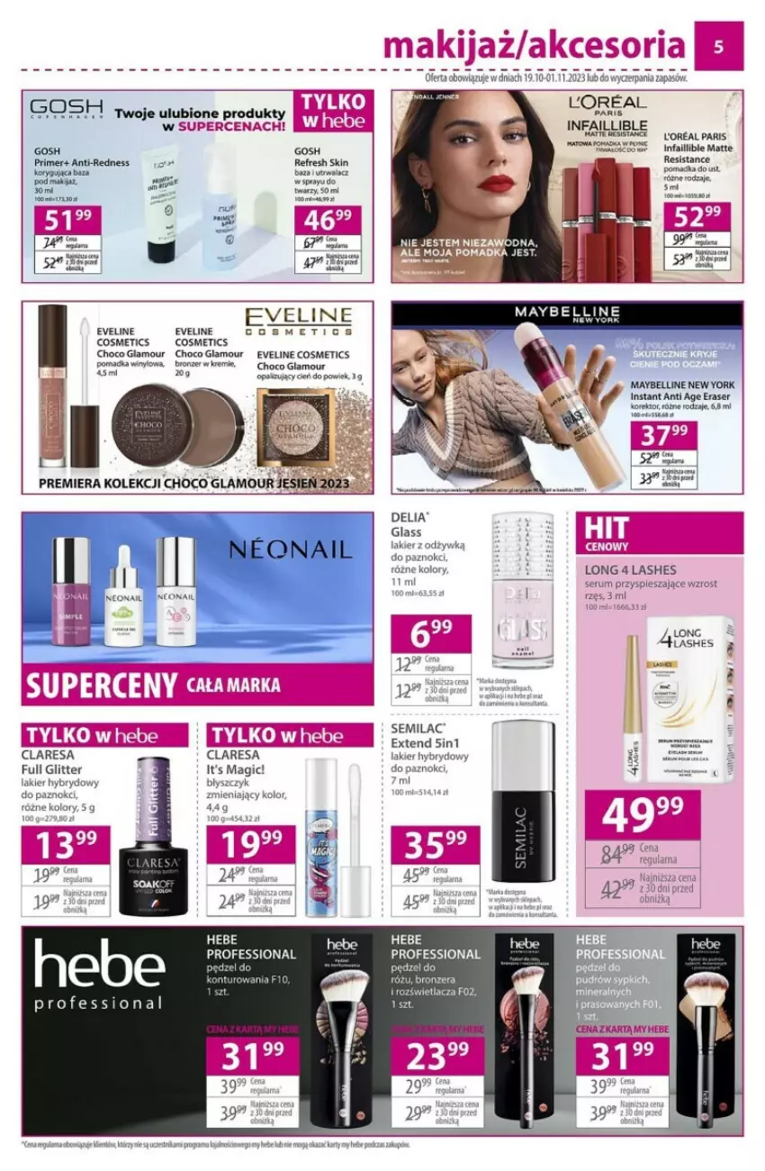 Gazetka promocyjna Hebe - ważna 19.10 do 01.11.2023 - strona 12 - produkty: Bell, Eveline, Fa, Gosh, Lakier, Lakier hybrydowy, Long 4 Lashes, Maybelline, Ser