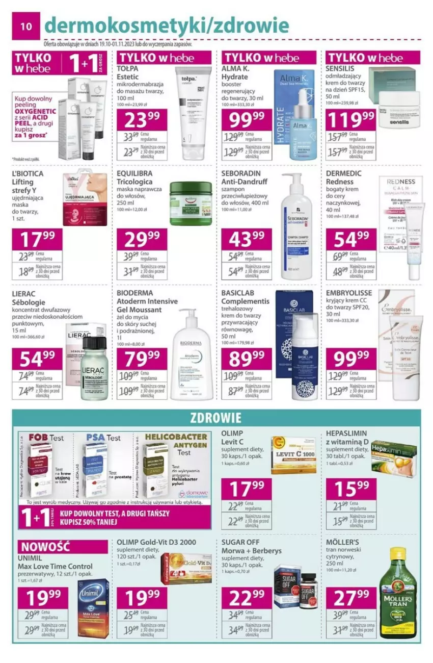 Gazetka promocyjna Hebe - ważna 19.10 do 01.11.2023 - strona 2 - produkty: Atoderm, Basiclab, Bioderma, Control, Dermedic, Embryolisse, Fa, Gra, LG, Lierac, Maska, Mus, Prezerwatyw, Seboradin, Unimil