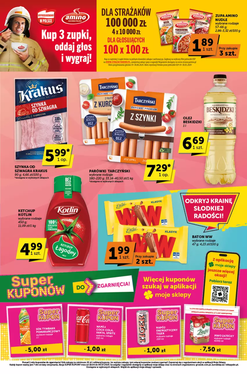 Gazetka promocyjna ABC - ważna 31.05 do 11.06.2024 - strona 3 - produkty: Beskidzki, Gra, Groszek, Ketchup, Kotlin, Krakus, Olej, Parówki, Szynka, Tarczyński, Tera, Zupa