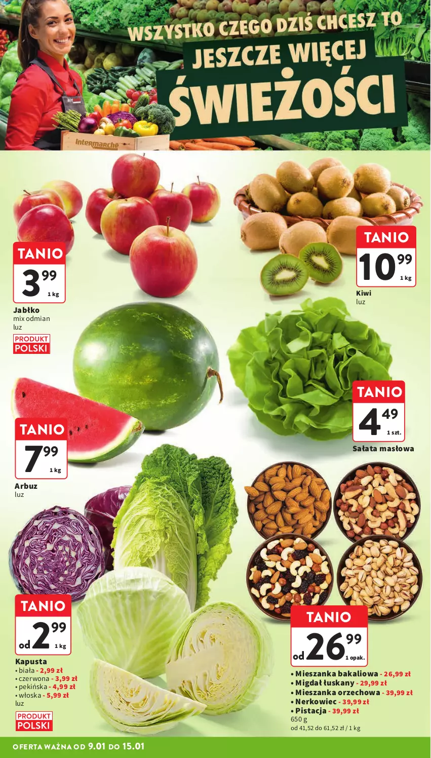 Gazetka promocyjna Intermarche - Gazetka Intermarche - ważna 09.01 do 15.01.2025 - strona 12 - produkty: Arbuz, Kiwi, Masło, Mieszanka bakaliowa, Mieszanka orzechowa, Sałat, Sałata masłowa