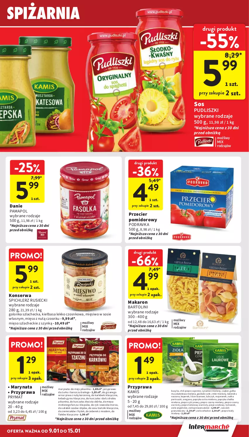 Gazetka promocyjna Intermarche - Gazetka Intermarche - ważna 09.01 do 15.01.2025 - strona 31 - produkty: Bazyl, Bazylia, Czosnek, Czosnek granulowany, Fa, Gałka, Gra, Gyros, Imbir, Kamis, Kebab, Kiełbasa, Kolendra, Kurczak, Laur, Makaron, Mięso, Mus, Natka pietruszki, Papryka, Papryka słodka, Pieprz, Piwa, Podravka, Prymat, Pudliszki, Sałat, Ser, Sos, Spichlerz Rusiecki, Ziele angielskie