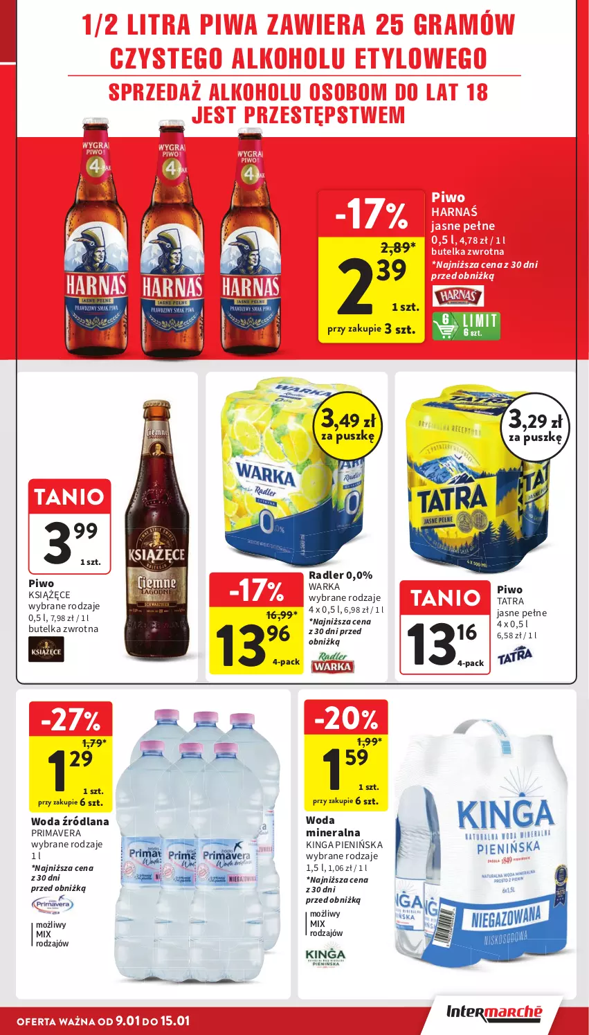 Gazetka promocyjna Intermarche - Gazetka Intermarche - ważna 09.01 do 15.01.2025 - strona 33 - produkty: Gra, Harnaś, Książęce, LANA, Piwa, Piwo, Prima, Primavera, Radler, Tatra, Warka, Woda, Woda mineralna