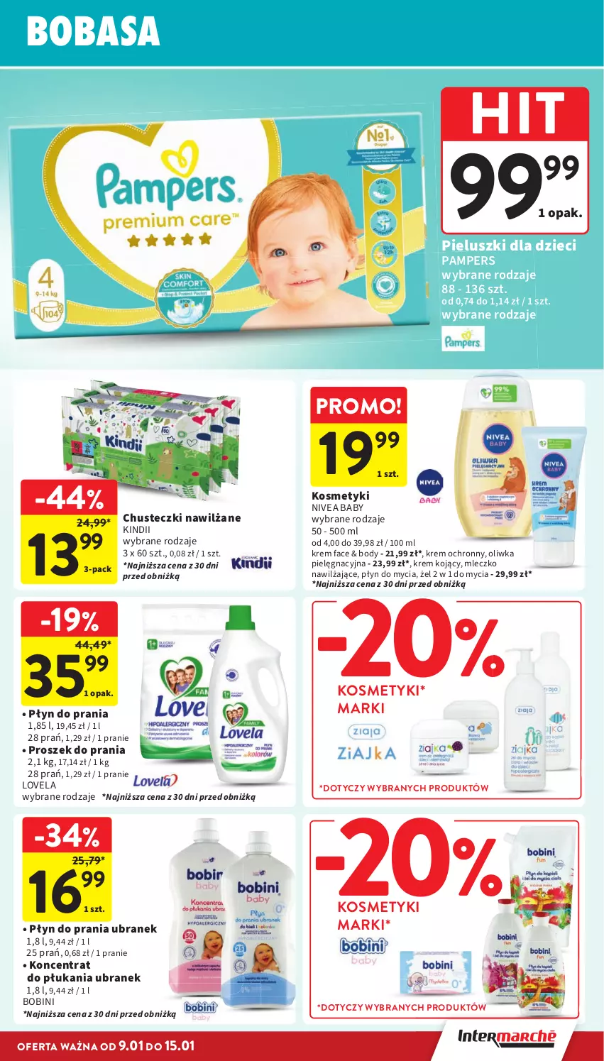 Gazetka promocyjna Intermarche - Gazetka Intermarche - ważna 09.01 do 15.01.2025 - strona 35 - produkty: Body, Chusteczki, Dzieci, Fa, Kindii, Lovela, Mleczko, Nivea, Nivea Baby, Pampers, Płyn do mycia, Płyn do prania, Proszek do prania