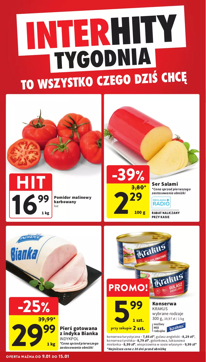 Gazetka promocyjna Intermarche - Gazetka Intermarche - ważna 09.01 do 15.01.2025 - strona 4 - produkty: Bianka, Konserwa turystyczna, Krakus, Pomidor malinowy, Salami, Ser, Ser salami, Sos, Wieprzowina