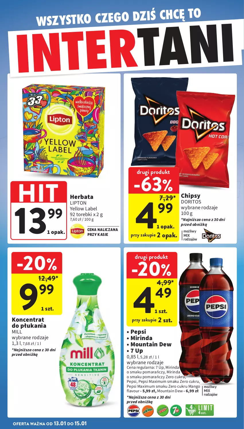 Gazetka promocyjna Intermarche - Gazetka Intermarche - ważna 09.01 do 15.01.2025 - strona 42 - produkty: Chipsy, Herbata, Lipton, Mango, Mirinda, Pepsi, Pepsi max