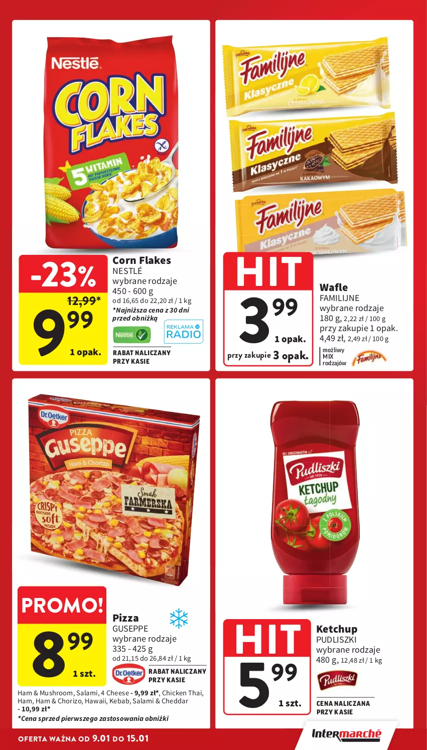 Gazetka promocyjna Intermarche - Gazetka Intermarche - ważna 09.01 do 15.01.2025 - strona 5 - produkty: Cheddar, Corn flakes, Fa, Kebab, Ketchup, Mus, Nestlé, Pizza, Pudliszki, Salami, Wafle