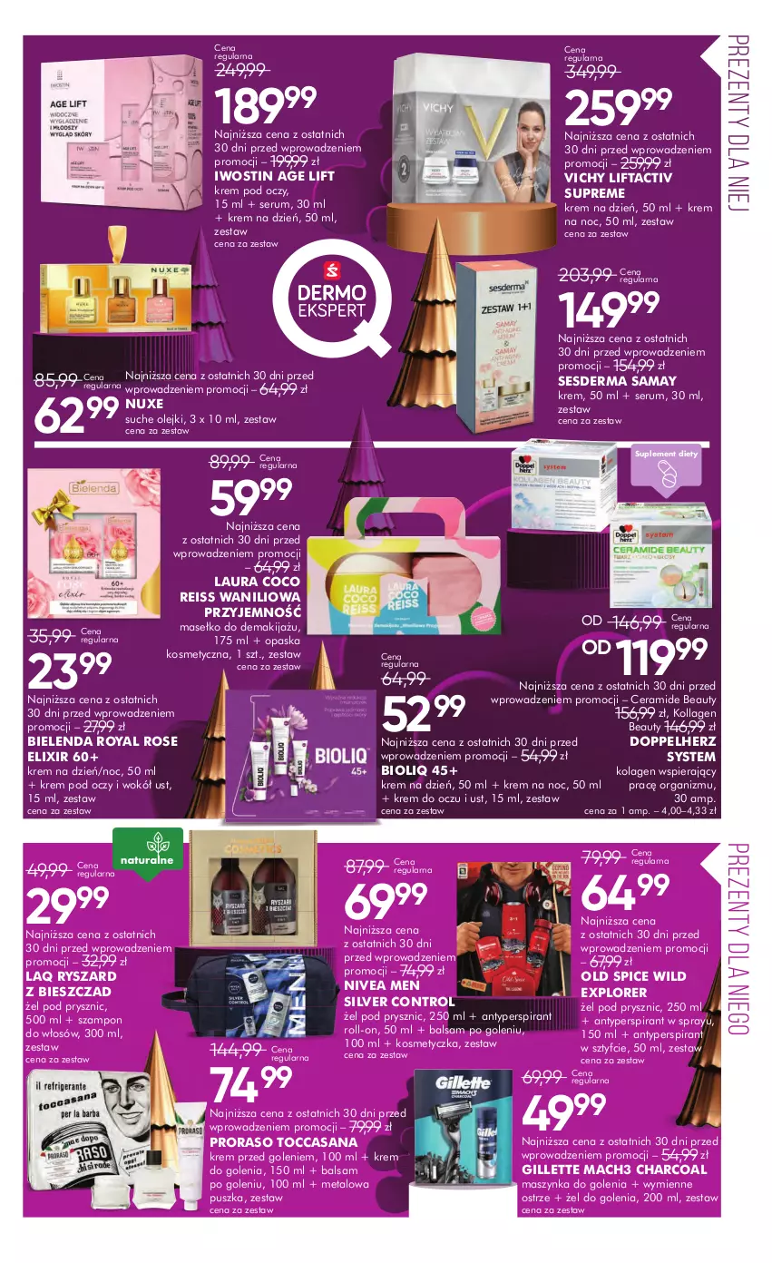 Gazetka promocyjna Super Pharm - Gazetka - ważna 13.12 do 26.12.2024 - strona 5 - produkty: Antyperspirant, Balsam po goleniu, Bielenda, Control, Doppelherz, Gillette, Iwostin, Kolagen, Kosmetyczka, Krem do golenia, Krem na dzień, Krem na noc, Krem pod oczy, Laur, Mach3, Makijaż, Maszynka, Maszynka do golenia, Nivea, Nivea Men, Nuxe, Old Spice, Olej, Opaska, Rum, Ser, Serum, Sesderma, Suplement diety, Szampon, Szynka, Vichy