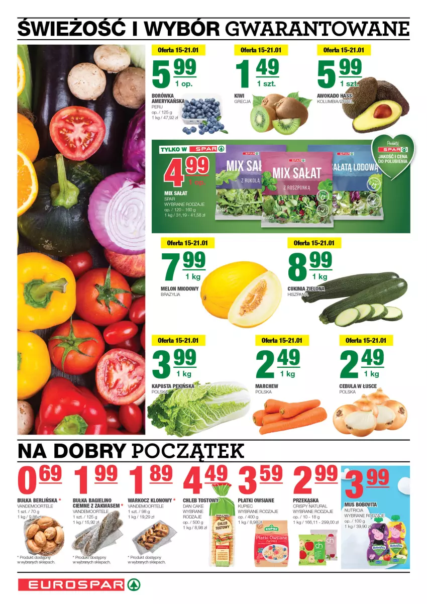 Gazetka promocyjna Spar - EuroSpar - ważna 12.01 do 22.01.2025 - strona 2 - produkty: Bułka, Cebula, Chleb, Chleb tostowy, Dan Cake, Koc, Kupiec, Melon, Piec, Płatki owsiane, Sałat