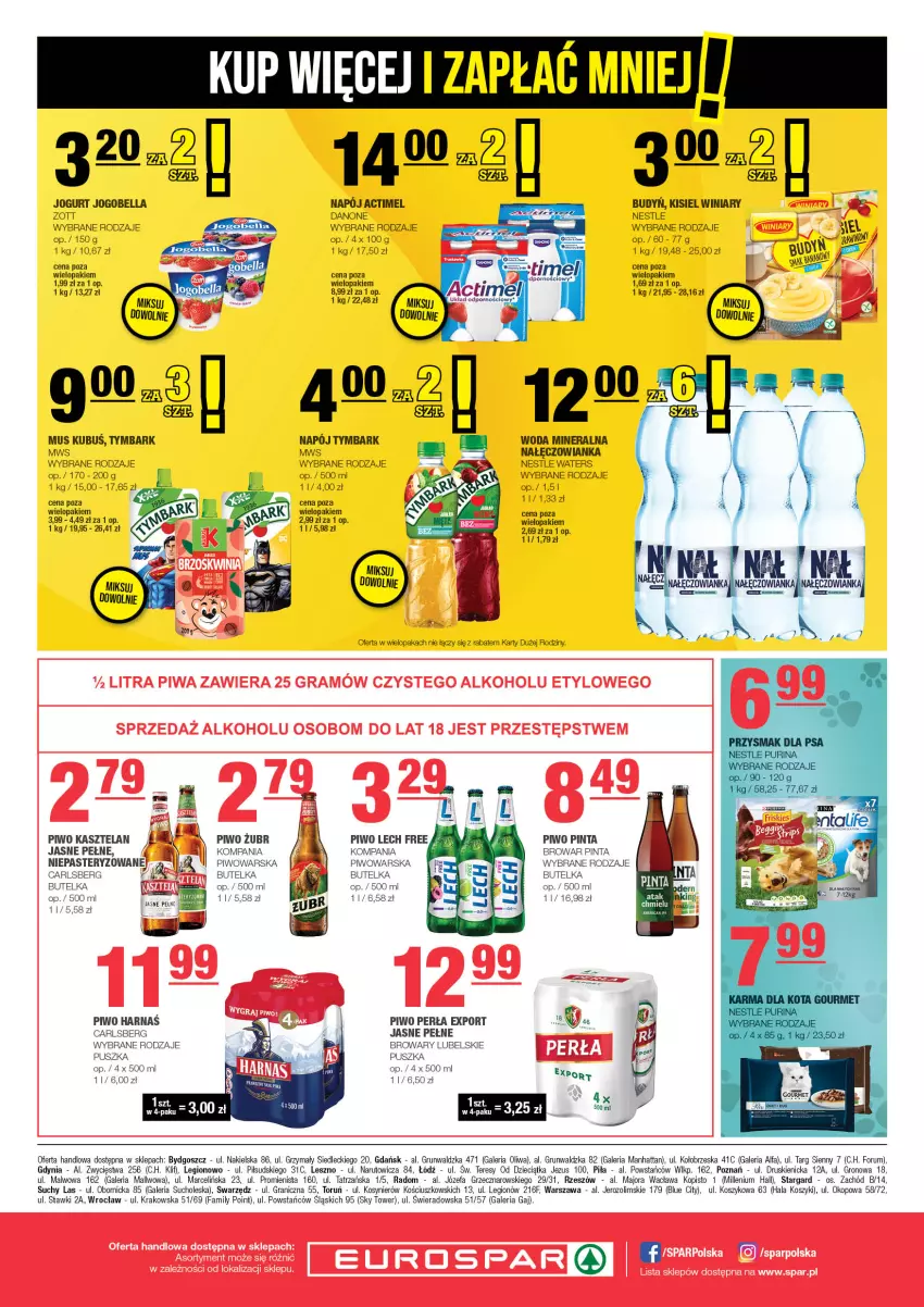 Gazetka promocyjna Spar - EuroSpar - ważna 12.01 do 22.01.2025 - strona 8 - produkty: Actimel, Bell, Bella, Carlsberg, Danone, Dzieci, Fa, Gra, Jogobella, Jogurt, Kasztelan, Kisiel, Kosz, Kubuś, Mus, Nałęczowianka, Napój, Perła, Piwo, Por, Rum, Tymbark, Winiary, Woda, Woda mineralna, Zott