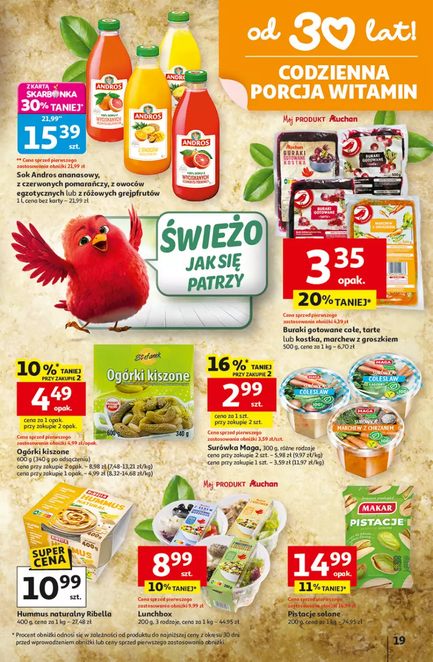 Gazetka promocyjna Auchan - Gazetka 30 Lat Hipermarket Auchan - ważna 15.01 do 21.01.2026 - strona 19 - produkty: Ananas, Bell, Bella, Buraki, Grejpfrut, Hummus, LG, Mus, Sok, Surówka