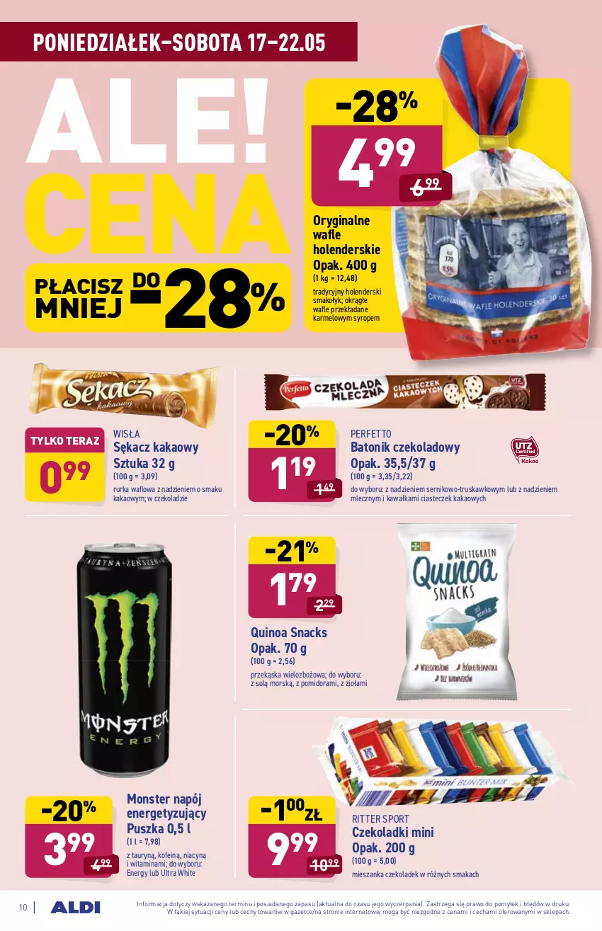 Gazetka promocyjna Aldi - ważna 17.05 do 22.05.2021 - strona 10 - produkty: Baton, Gin, Kakao, Kakaowy sztuka, Kawa, Napój, Por, Quinoa, Ritter Sport, Sękacz, Ser, Sport, Syrop, Tera, Tonik, Wafle