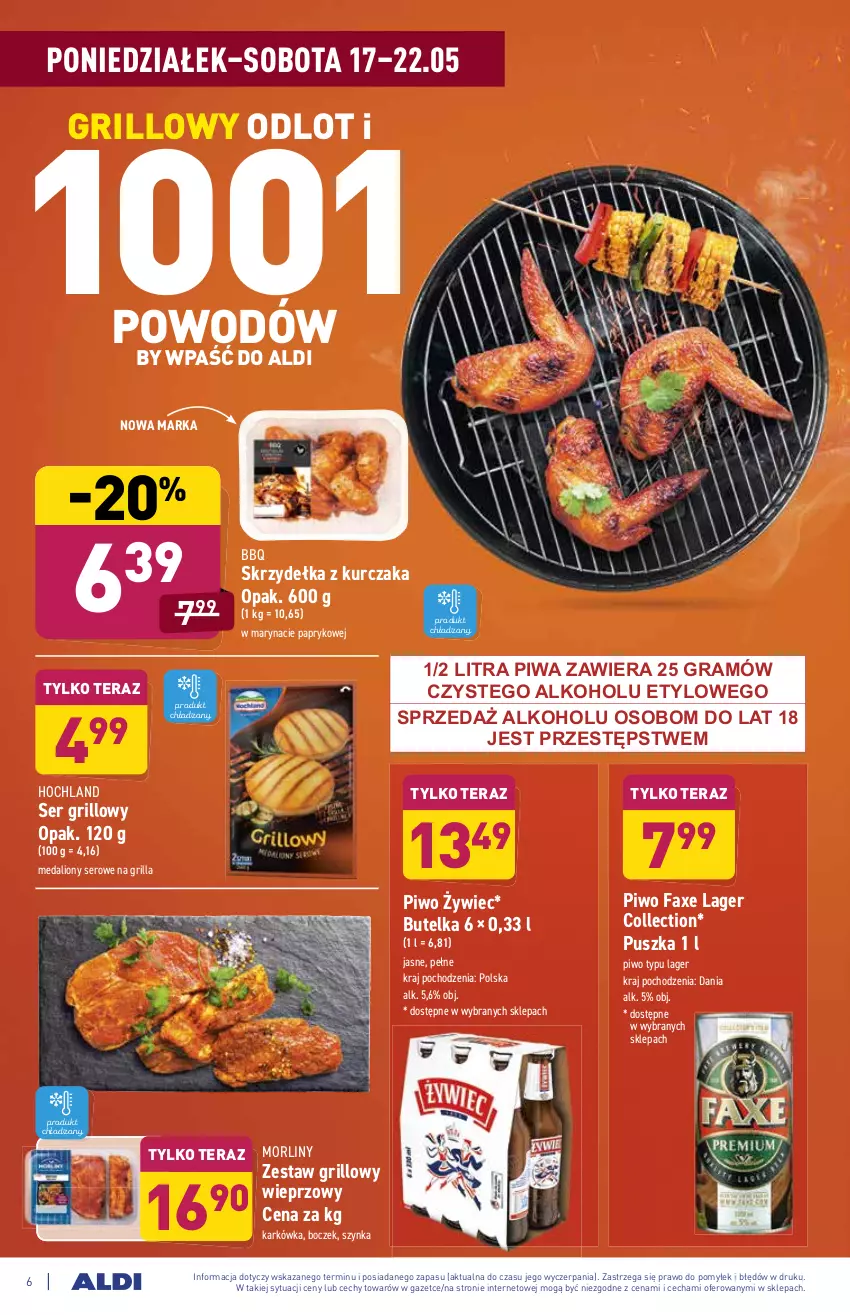 Gazetka promocyjna Aldi - ważna 17.05 do 22.05.2021 - strona 6 - produkty: Boczek, Fa, Gra, Grill, Hochland, Kurczak, Lion, Morliny, Piwa, Piwo, Ser, Skrzydełka z kurczaka, Szynka, Tera