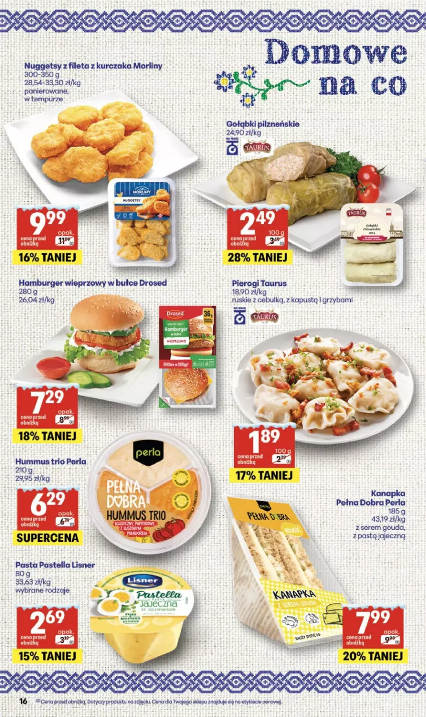 Gazetka promocyjna Delikatesy Centrum - Franczyza DC05 Czwartek - ważna 29.01 do 04.02.2026 - strona 16 - produkty: Gouda, Hummus, Kapustą, Kurczak, Lisner, Morliny, Mus, Pastella, Perła, Pierogi, Pur, Ser, Urgo