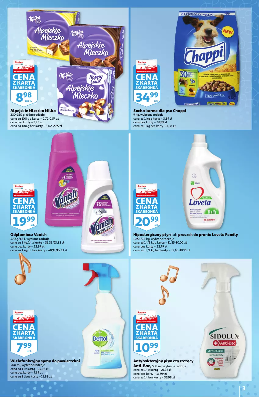 Gazetka promocyjna Auchan - Skarbonka #17 - ważna 29.04 do 05.05.2021 - strona 3 - produkty: Chappi, Fa, Lovela, Milka, Mleczko, Odplamiacz, Proszek do prania, Sucha karma, Vanish