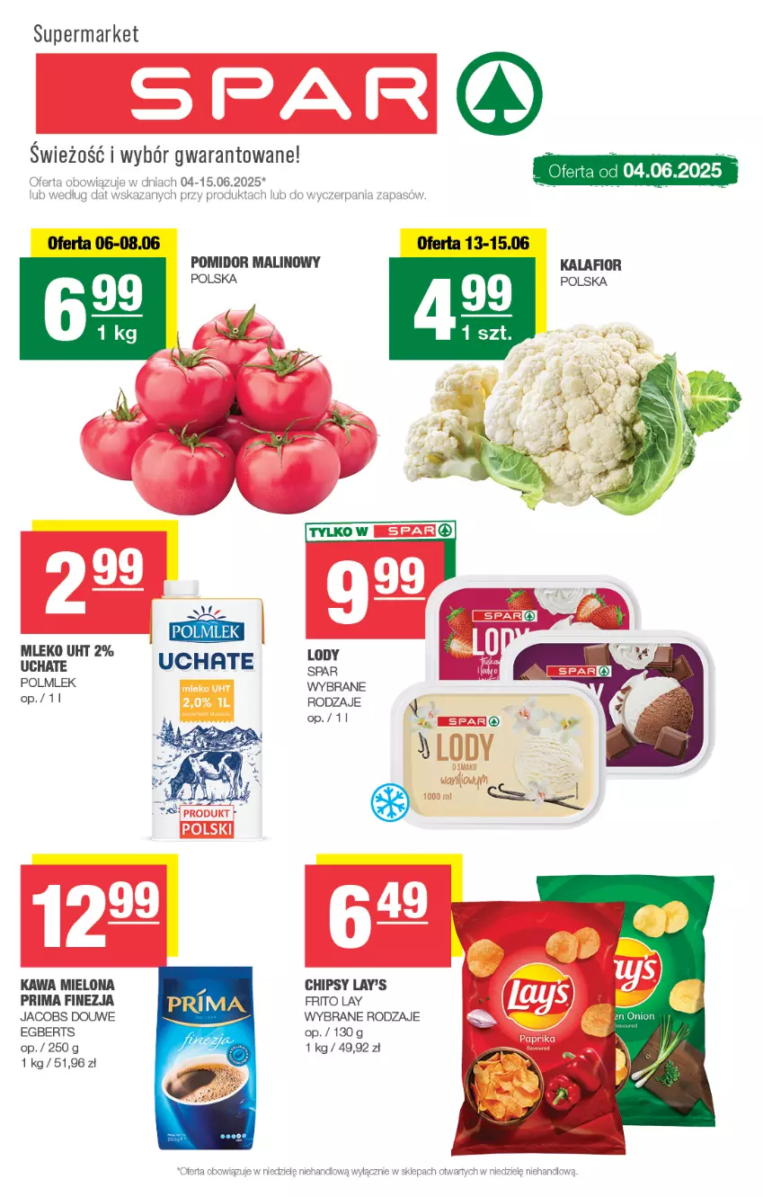 Gazetka promocyjna Spar - Spar - ważna 01.06 do 11.06.2025 - strona 1 - produkty: Chipsy, Jacobs, Kawa, Kawa mielona, Lody, Mleko, POLMLEK, Pomidor malinowy, Prima