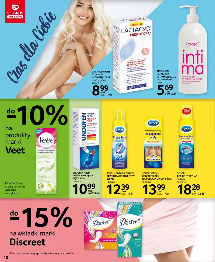 Gazetka promocyjna Selgros - Katalog Uroda - ważna 08.03 do 04.08.2021 - strona 10 - produkty: Control, Dezodorant, Discreet, Krem regenerujący, Lactacyd, Płyn do higieny intymnej, Scholl, Tera, Undofen, Veet, Wkładki, Ziaja