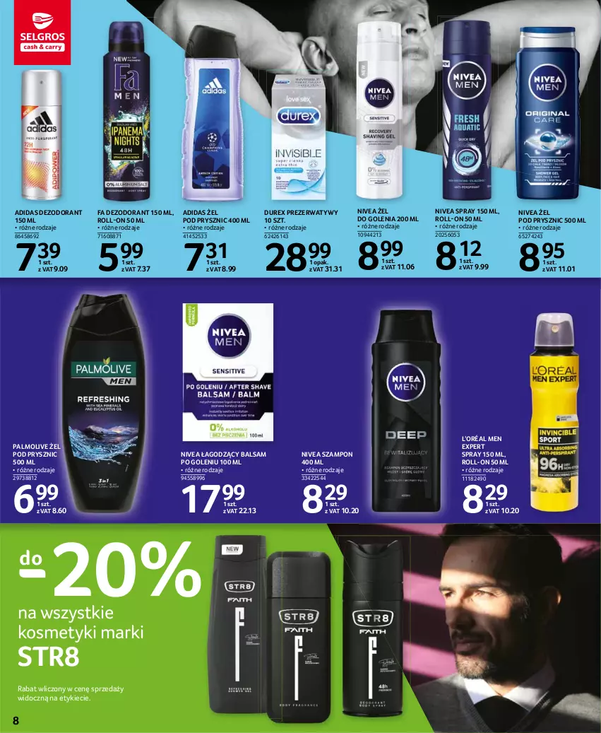 Gazetka promocyjna Selgros - Katalog Uroda - ważna 08.03 do 04.08.2021 - strona 8 - produkty: Adidas, Balsam po goleniu, Dezodorant, Durex, Fa, L’Oréal, Nivea, Palmolive, Prezerwatyw, Str8, Szampon