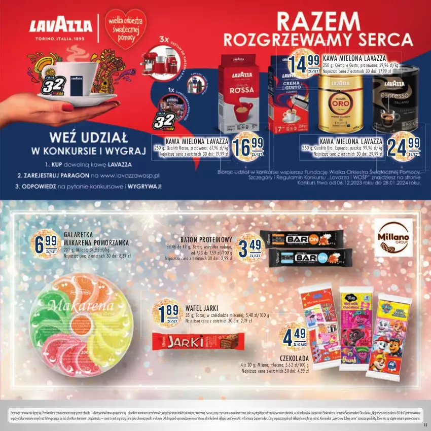 Gazetka promocyjna Stokrotka - Katalog Sylwester - ważna 28.12.2023 do 10.01.2024 - strona 13 - produkty: Baton, Czekolada, Gala, Galaretka, Kawa, Kawa mielona, Lavazza, Mięso, Owoce, Warzywa