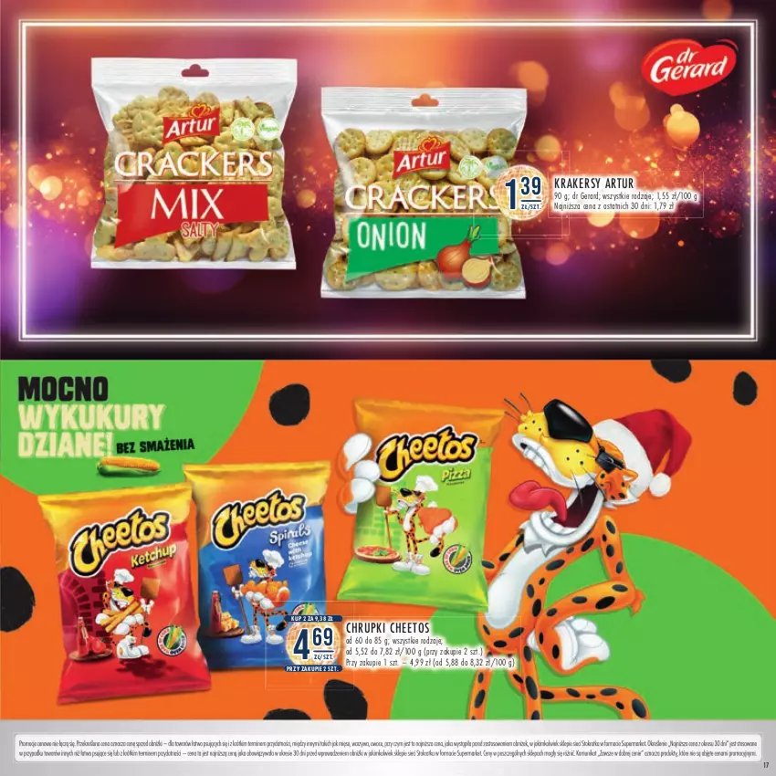 Gazetka promocyjna Stokrotka - Katalog Sylwester - ważna 28.12.2023 do 10.01.2024 - strona 17 - produkty: Artur, Cheetos, Chrupki, Dr Gerard, Krakersy, Mięso, Owoce, Warzywa