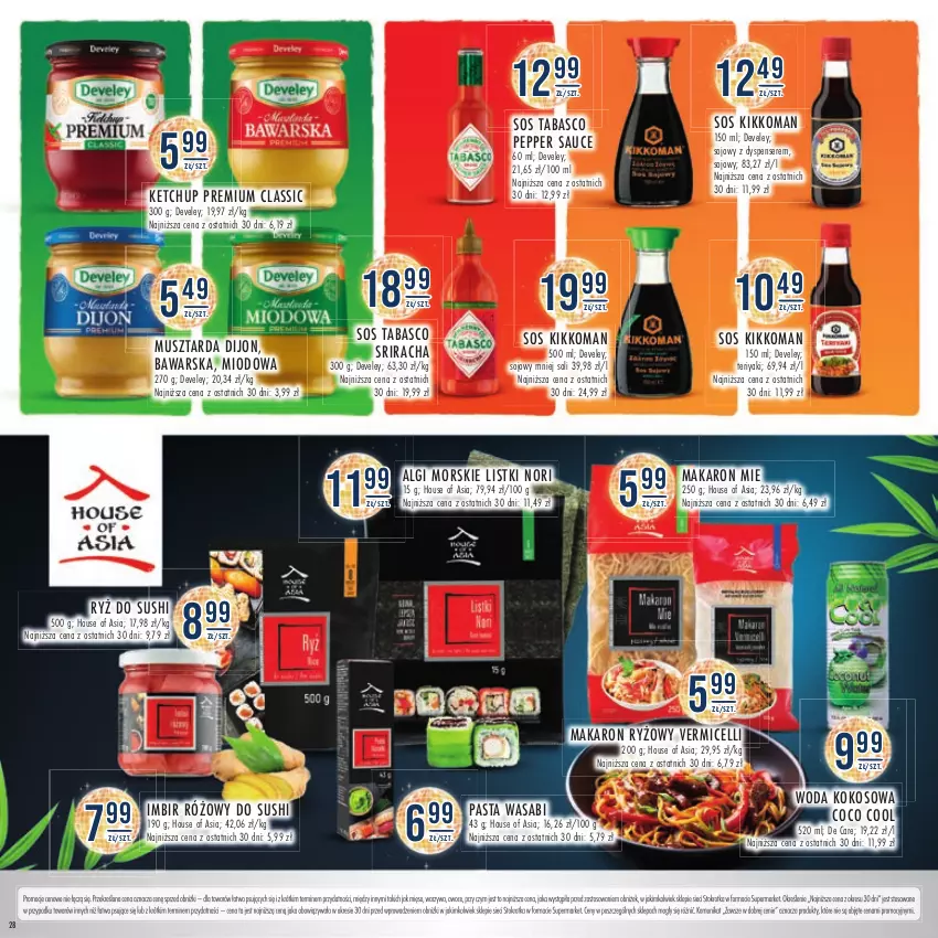 Gazetka promocyjna Stokrotka - Katalog Sylwester - ważna 28.12.2023 do 10.01.2024 - strona 28 - produkty: House of Asia, Imbir, Ketchup, Kokos, LG, Makaron, Makaron ryżowy, Mięso, Mus, Musztarda, Owoce, Pasta wasabi, Ryż, Ryż do sushi, Ser, Sos, Sos tabasco, Sushi, Warzywa, Wasa, Woda