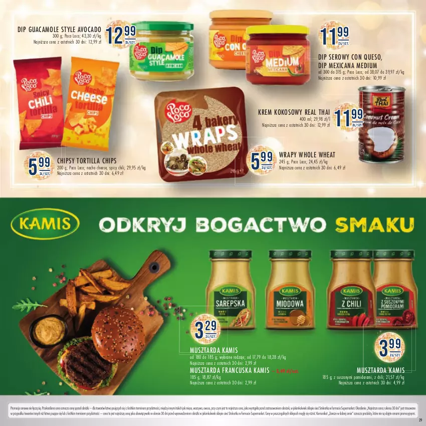 Gazetka promocyjna Stokrotka - Katalog Sylwester - ważna 28.12.2023 do 10.01.2024 - strona 29 - produkty: Amol, Avocado, Chipsy, Kamis, Kokos, Mięso, Mus, Musztarda, Owoce, Poco Loco, Ser, Tortilla, Tortilla Chips, Warzywa