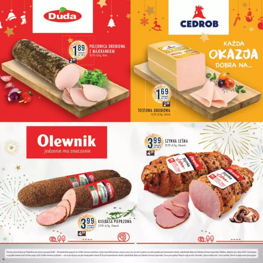 Gazetka promocyjna Stokrotka - Katalog Sylwester - ważna 28.12.2023 do 10.01.2024 - strona 34 - produkty: Duda, Kiełbasa, Mięso, Olewnik, Owoce, Pieprz, Polędwica, Szynka, Warzywa