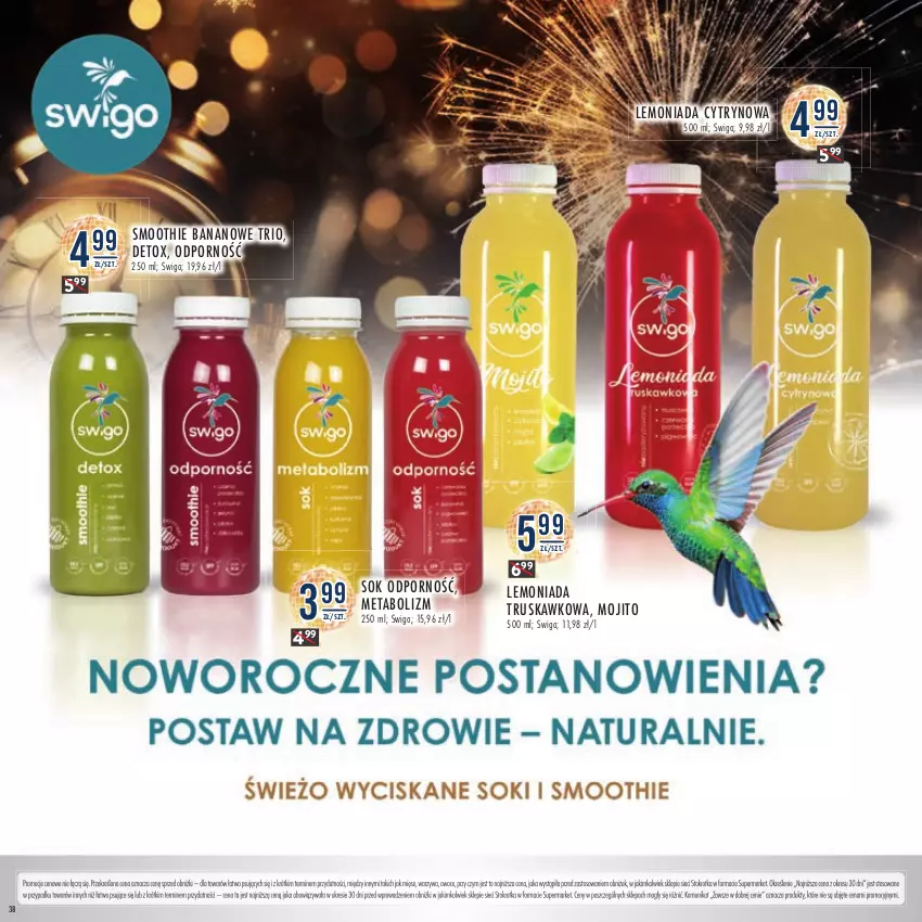 Gazetka promocyjna Stokrotka - Katalog Sylwester - ważna 28.12.2023 do 10.01.2024 - strona 38 - produkty: Lemoniada, Mięso, Owoce, Por, Smoothie, Sok, Warzywa