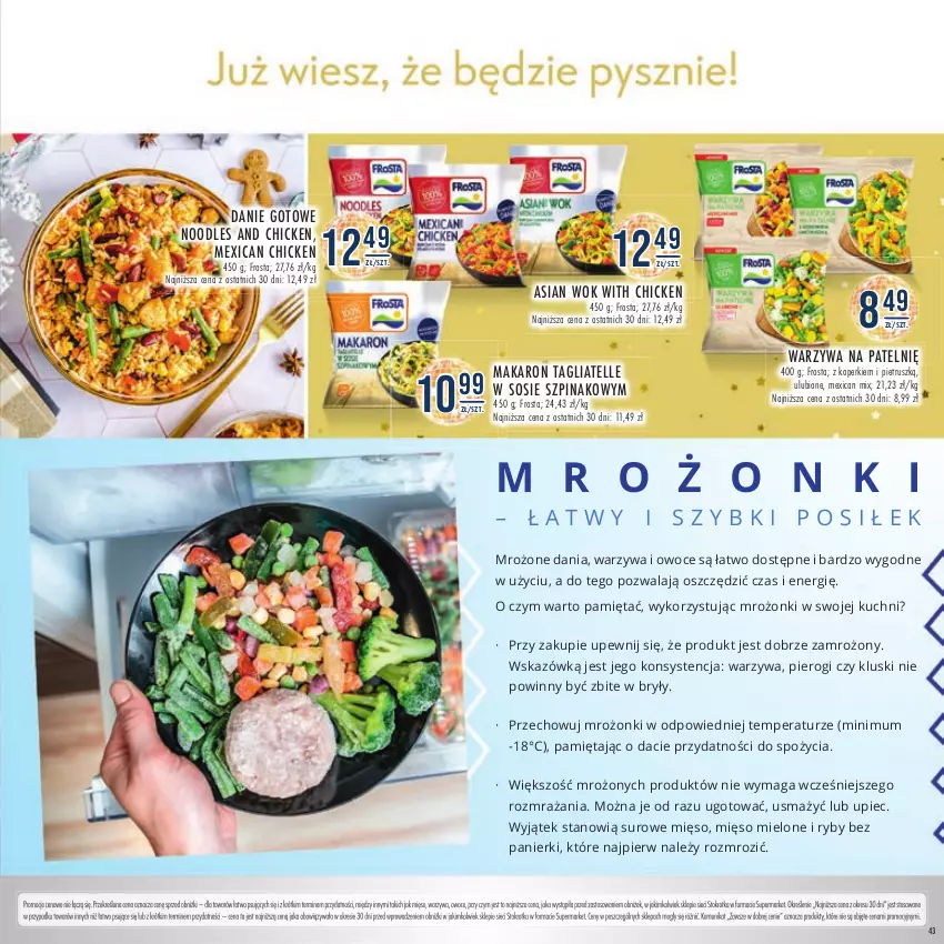 Gazetka promocyjna Stokrotka - Katalog Sylwester - ważna 28.12.2023 do 10.01.2024 - strona 43 - produkty: Danie gotowe, Frosta, Makaron, Mięso, Mięso mielone, Mięta, Owoce, Piec, Pierogi, Sos, Szpinak, Tagliatelle, Warzywa, Warzywa i owoce