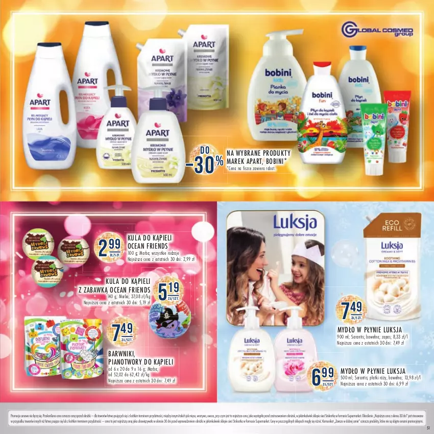 Gazetka promocyjna Stokrotka - Katalog Sylwester - ważna 28.12.2023 do 10.01.2024 - strona 51 - produkty: Kula do kąpieli, Luksja, Mięso, Mydło, Mydło w płynie, Owoce, Warzywa, Wełna