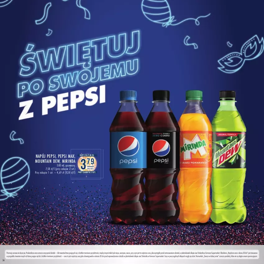 Gazetka promocyjna Stokrotka - Katalog Sylwester - ważna 28.12.2023 do 10.01.2024 - strona 54 - produkty: Mięso, Mirinda, Napój, Owoce, Pepsi, Pepsi max, Warzywa