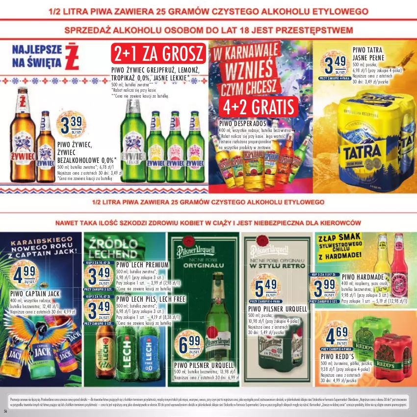 Gazetka promocyjna Stokrotka - Katalog Sylwester - ważna 28.12.2023 do 10.01.2024 - strona 56 - produkty: Captain Jack, Desperados, Gra, Lech Premium, Mięso, Owoce, Pilsner Urquell, Piwo, Por, Tatra, Warzywa