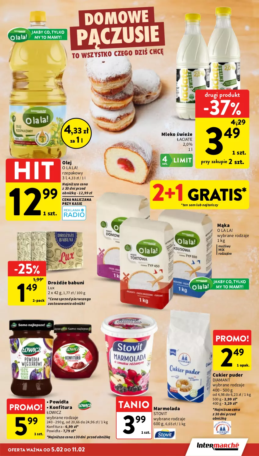 Gazetka promocyjna Intermarche - Gazetka Intermarche - ważna 05.02 do 11.02.2026 - strona 23 - produkty: Babuni, Cukier, Cukier puder, Diamant, Drożdże, Gra, Konfitura, Mąka, Marmolada, Mleko, Mola, Olej, Puder