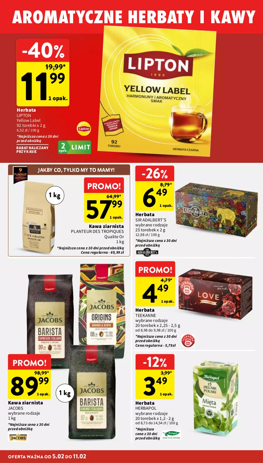 Gazetka promocyjna Intermarche - Gazetka Intermarche - ważna 05.02 do 11.02.2026 - strona 26 - produkty: Herbapol, Herbata, Jacobs, Kawa, Kawa ziarnista, Lipton, Teekanne
