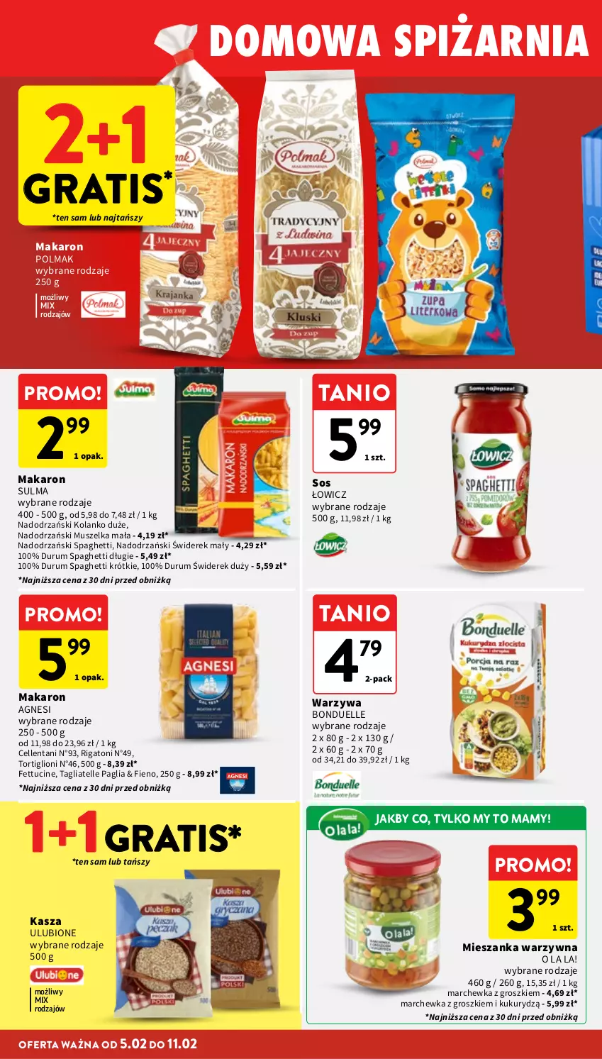 Gazetka promocyjna Intermarche - Gazetka Intermarche - ważna 05.02 do 11.02.2026 - strona 30 - produkty: Bonduelle, Gra, Kasza, Lion, Makaron, Marchewka, Mieszanka warzyw, Mus, Olma, Rum, Sos, Spaghetti, Tagliatelle, Warzywa