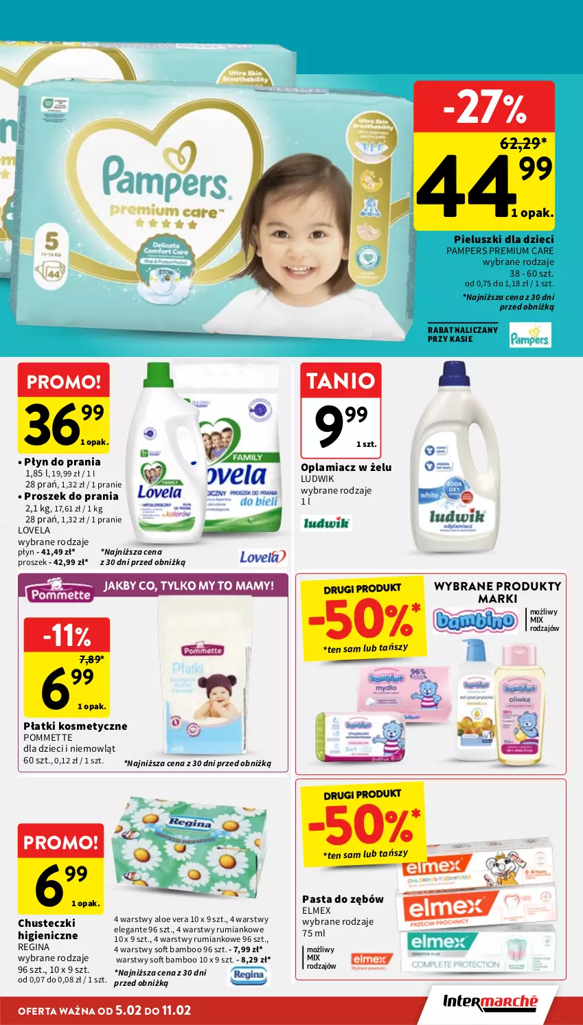 Gazetka promocyjna Intermarche - Gazetka Intermarche - ważna 05.02 do 11.02.2026 - strona 35 - produkty: Aloe vera, Chusteczki, Dzieci, Elmex, Gin, Lovela, Ludwik, Pampers, Pasta do zębów, Płatki kosmetyczne, Płyn do prania, Proszek do prania, Rum