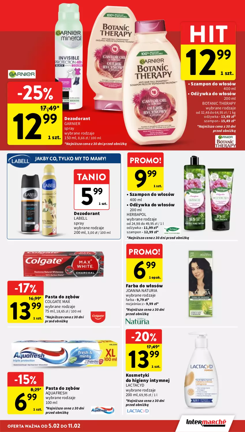 Gazetka promocyjna Intermarche - Gazetka Intermarche - ważna 05.02 do 11.02.2026 - strona 37 - produkty: Aquafresh, Bell, Colgate, Dezodorant, Fa, Farba do włosów, Garnier, Herbapol, Joanna, Lactacyd, LG, Odżywka, Pasta do zębów, Szampon