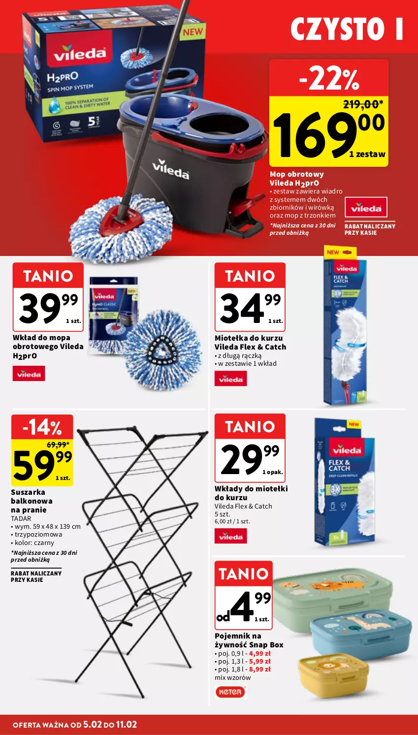 Gazetka promocyjna Intermarche - Gazetka Intermarche - ważna 05.02 do 11.02.2026 - strona 40 - produkty: Mop, Pojemnik, Suszarka, Suszarka balkonowa, Vileda, Wiadro, Wkład do mopa